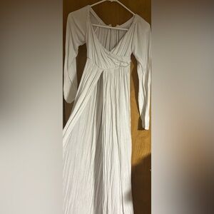 White Open Belly Maternity Dress. Off Shoulder.
